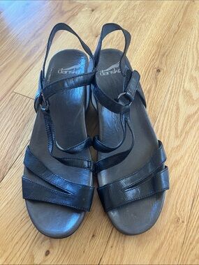 Dansko Black Leather Multi-Strap Slingback Sandals